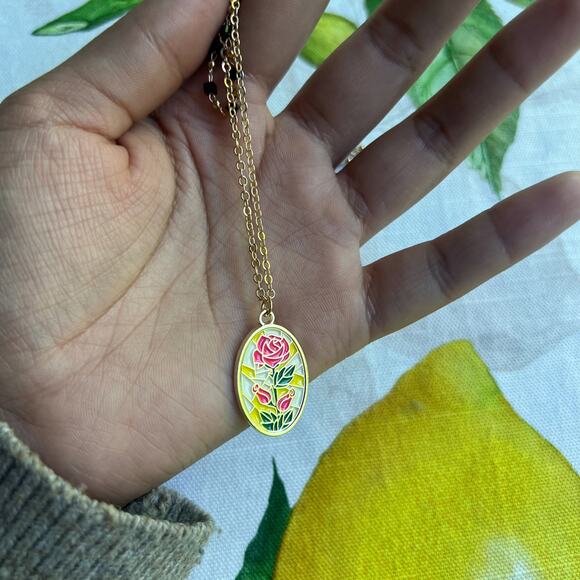 Novelty Rose Layered Choker Necklace Stained Glass Window Floral Fun Necklace - Picture 3 of 8